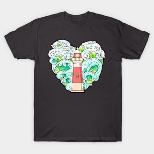 Lighthouse Wavey Sea Green T-Shirt
